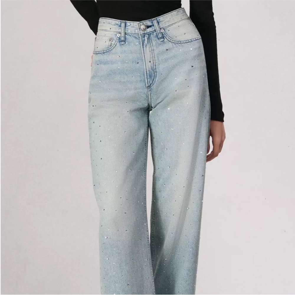 NWT rag & bone Logan Light Blue Rhinestone Jeans